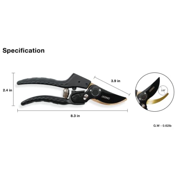 LKDING Professional Premium SK-4 Steel Garden Shears, Self-Cleaning Teflon Coating Pruning Shears, Gardening Hand Tools, Garden Clippers, Hand Pruners (V15) - Image 7