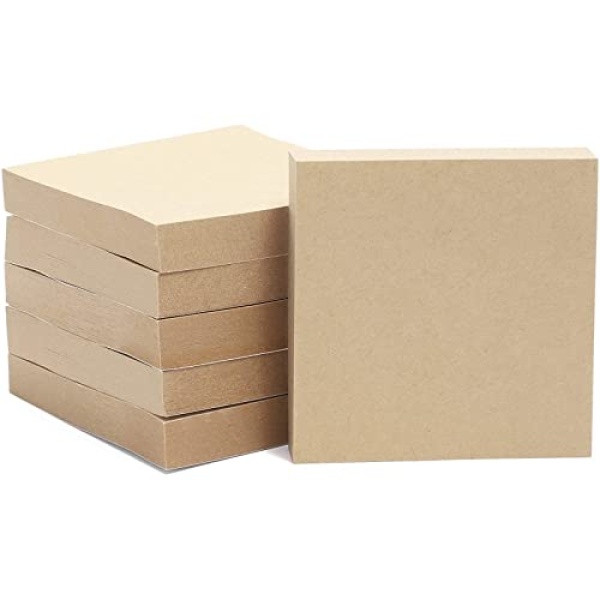 6 Pack Kraft Paper Sticky Notes, Self-Adhesive Memo Notepad Set, 100 Sheets Per Pad (3 x 3 in)