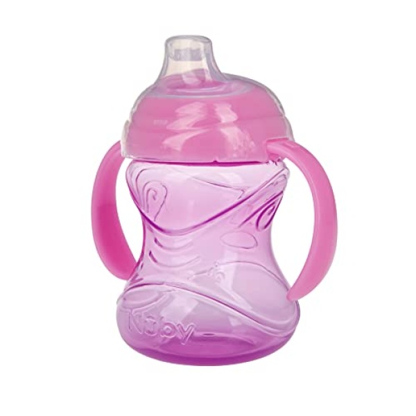 Nuby 3 Piece No-Spill Grip N’ Sip Cup with Soft Flex Spout, 2 Handle with Clik It Lock Feature, Girl,10 Ounce - Image 5