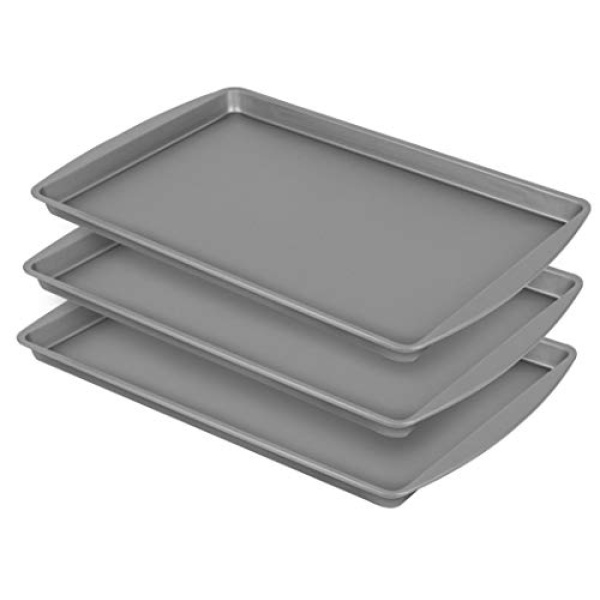 G & S Metal Products Company BakerEze Medium Non-Stick Cookie Pan, 16.9''L x 10.7''W x 0.8''H, Grey, 3 Count (Pack of 1) - Image 6