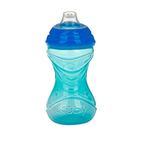 Nuby 3 Piece No-Spill Easy Grip Cup with Soft Flex Spout, Clik It Lock Feature, Boy, 10 Ounce - Image 4