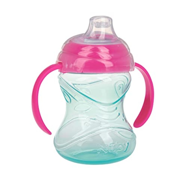 Nuby 3 Piece No-Spill Grip N’ Sip Cup with Soft Flex Spout, 2 Handle with Clik It Lock Feature, Girl,10 Ounce - Image 6