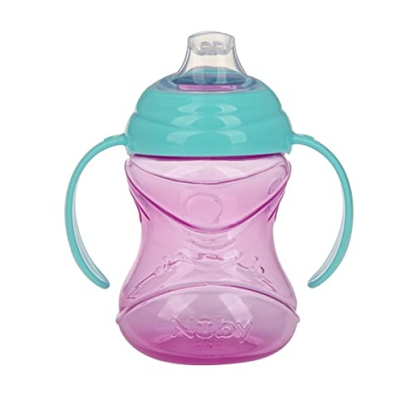 Nuby 3 Piece No-Spill Grip N’ Sip Cup with Soft Flex Spout, 2 Handle with Clik It Lock Feature, Girl,10 Ounce - Image 4