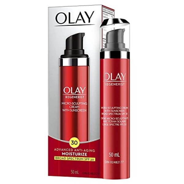 Face Moisturizer by Olay Regenerist Microsculpting Cream With SPF 30 Sunscreen  and Vitamin E for Advanced Anti-Aging, 50ml