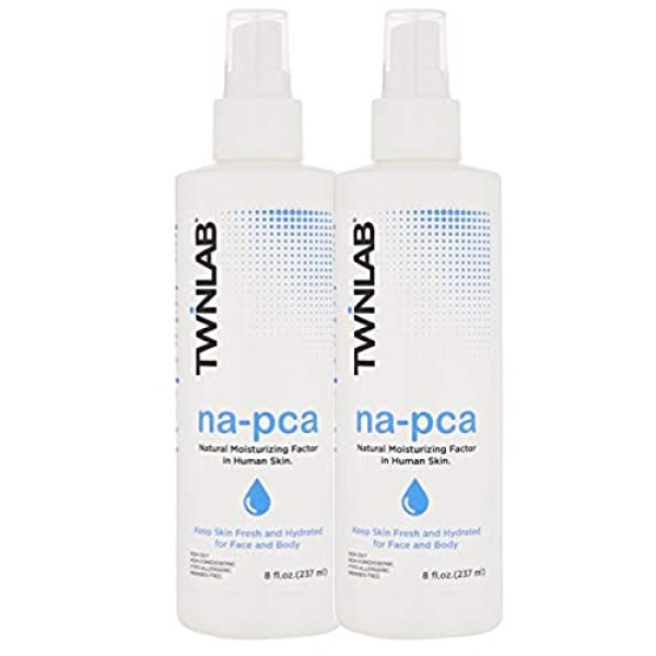 Twinlab Na-PCA Spray - Non-Oily Moisturizing Body Lotion for Dry Skin - Anti Aging Face Moisturizer for Women and Men with Eucalyptus Essential Oil, 8 Oz (Pack of 2)