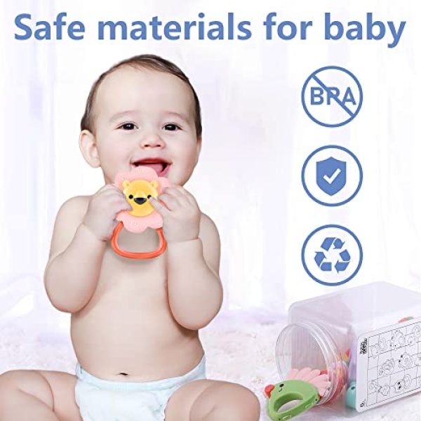 iPlay, iLearn 10pcs Baby Teething Rattle Toys, Infant Gift Set for 6-12 Month, Bulk Animal Rattles W/ Container, Newborn Sensory Early Development Toy for 0 2 3 4 5 7 8 9 10 Months Old Babies Girl Boy - Image 2