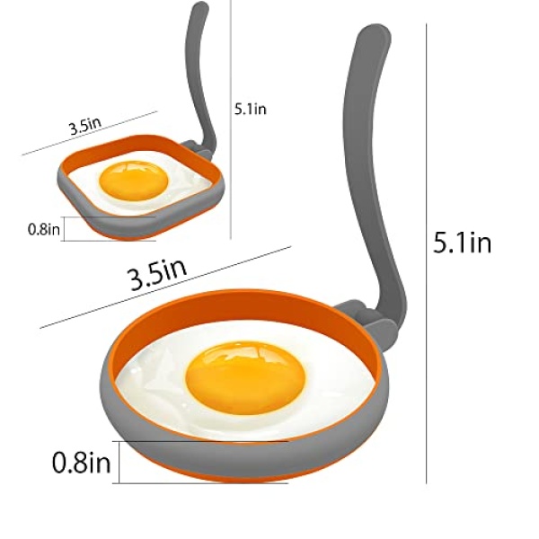 Silicone Egg Molds Pancake Molds for Kids, Square Round Egg Rings for Frying Eggs, Easy Clean Silicon Egg Rings Pack of 4, Nonstick Silicone Egg Mcmuffin Maker, Heat Resistant Pancake Ring - Image 4