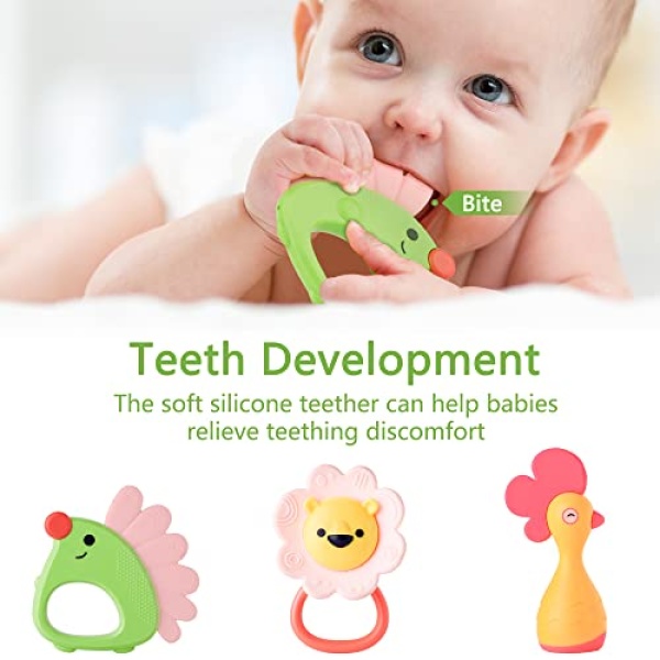 iPlay, iLearn 10pcs Baby Teething Rattle Toys, Infant Gift Set for 6-12 Month, Bulk Animal Rattles W/ Container, Newborn Sensory Early Development Toy for 0 2 3 4 5 7 8 9 10 Months Old Babies Girl Boy - Image 5