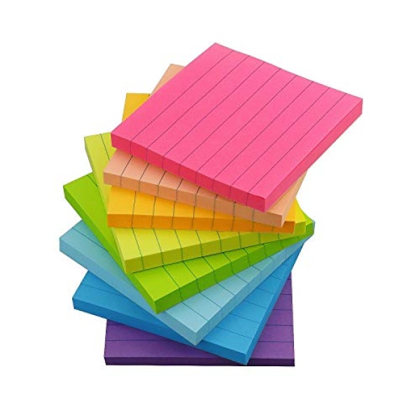 Lined Sticky Notes 3x3, 8 Color Bright Colorful Sticky Pad, 8 Pads/Pack, 80 Sheets/Pad, Self-Sticky Note Pads