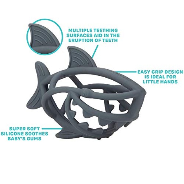 Nuby Chewy Chums All Silicone Soothing Teether, Shark - 3M+ - Image 3