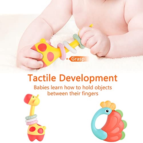 iPlay, iLearn 10pcs Baby Teething Rattle Toys, Infant Gift Set for 6-12 Month, Bulk Animal Rattles W/ Container, Newborn Sensory Early Development Toy for 0 2 3 4 5 7 8 9 10 Months Old Babies Girl Boy - Image 4