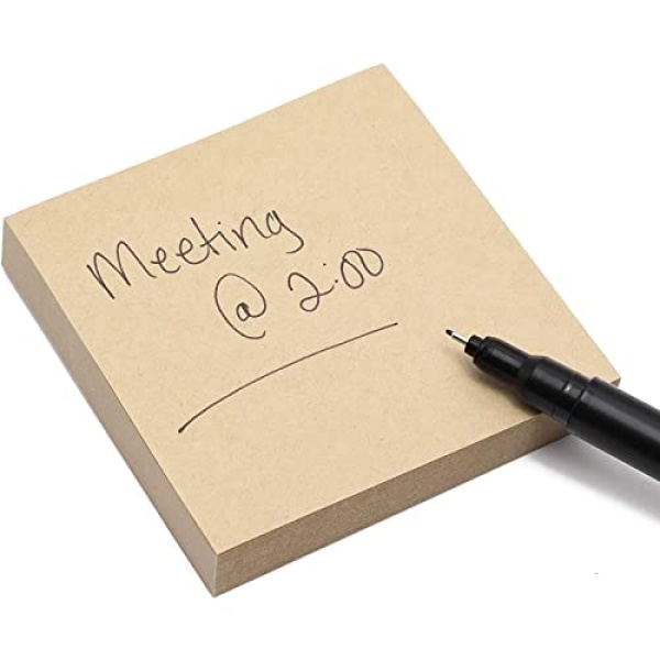 6 Pack Kraft Paper Sticky Notes, Self-Adhesive Memo Notepad Set, 100 Sheets Per Pad (3 x 3 in) - Image 4