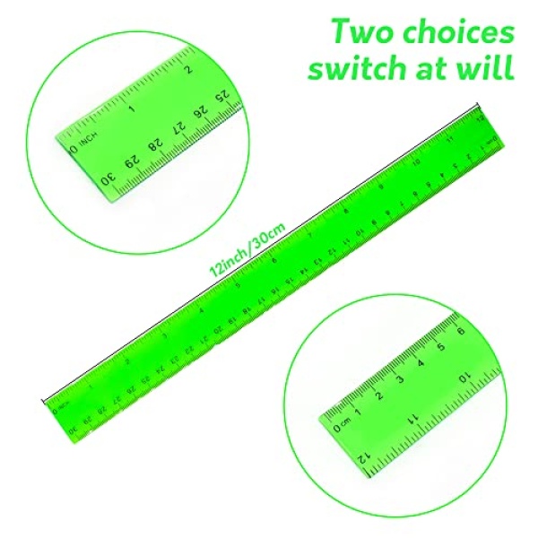 Color Transparent Ruler Plastic Rulers - Ruler 12 inch, Kids Ruler for School, Ruler with Centimeters, Millimeter and Inches, Assorted Colors, Clear Rulers, 7 Pack School Rulers - Image 3