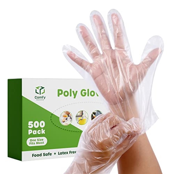 [500 Count] Disposable Poly Plastic Gloves for Cooking, Food Prep and Food Service | Latex & Powder Free - One Size Fits Most