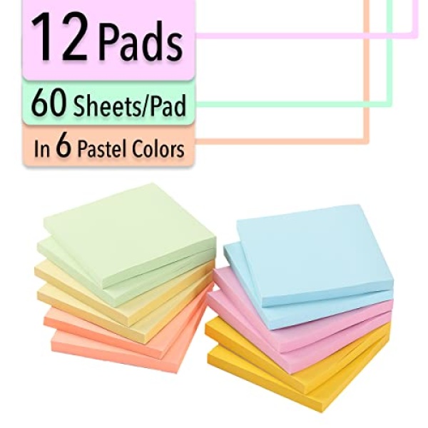 Mr. Pen- Sticky Notes, 3”x3”, 12 Pads, Pastel Sticky Notes, Sticky Note, Self-Stick Note Pads, Sticky Pads, Sticky Notes Pastel, Sticky Notes Aesthetic, Colorful Sticky Notes, Back to School Supplies - Image 8