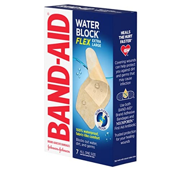 Band-Aid Brand Water Block Flex 100% Waterproof Adhesive Bandages for First-Aid Wound Care of Minor Cuts, Scrapes & Wounds, Ultra-Flexible Design, Sterile, Extra Large, 7 ct - Image 8