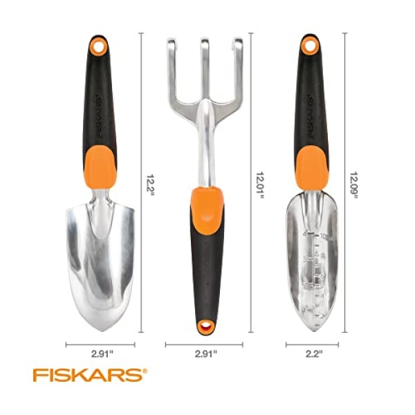 Fiskars 384490-1002 Garden Scratch Tool Set with Shovel, Hand Rake and Spade for Weed Removal, Digging, Gardening, Black/Orange - Image 6