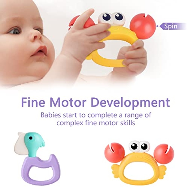 iPlay, iLearn 10pcs Baby Teething Rattle Toys, Infant Gift Set for 6-12 Month, Bulk Animal Rattles W/ Container, Newborn Sensory Early Development Toy for 0 2 3 4 5 7 8 9 10 Months Old Babies Girl Boy - Image 3