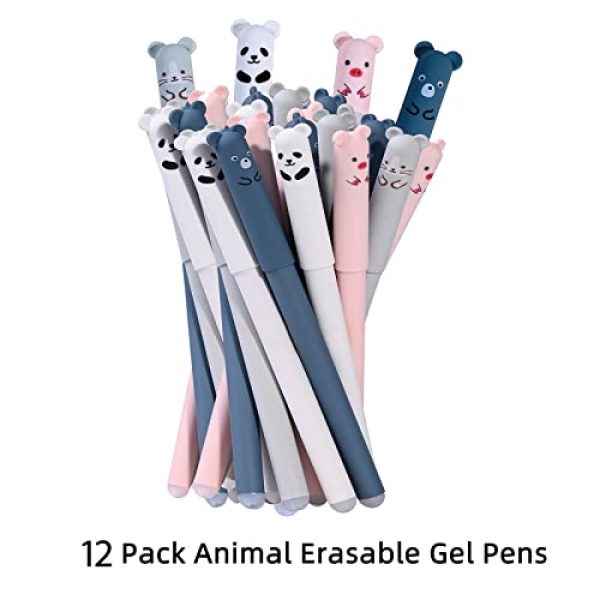 RIANCY 0.4mm Erasable Gel Pens 12 Pack Cute Cartoon Animal Rollerball Gel Ink Pens, Blue Ink Refillable Pens for Adult Writing Kids Calligraphy Note Taking. (Blue 12) - Image 9