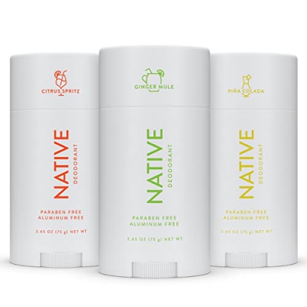 Native Deodorant | Natural Deodorant for Women and Men, Seasonal Scents, Aluminum Free with Baking Soda, Probiotics, Coconut Oil and Shea Butter | Ginger Mule, Citrus Spritz, Pina Colada - Variety Pack of 3