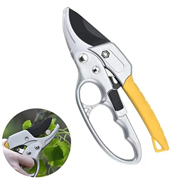 Premium Bypass Pruning Shears,Garden clippers, Gardening scissors,ratchet pruners shears, for orchard,tree, floral, live plants, arthritis weak hand gardening tools (Modern)