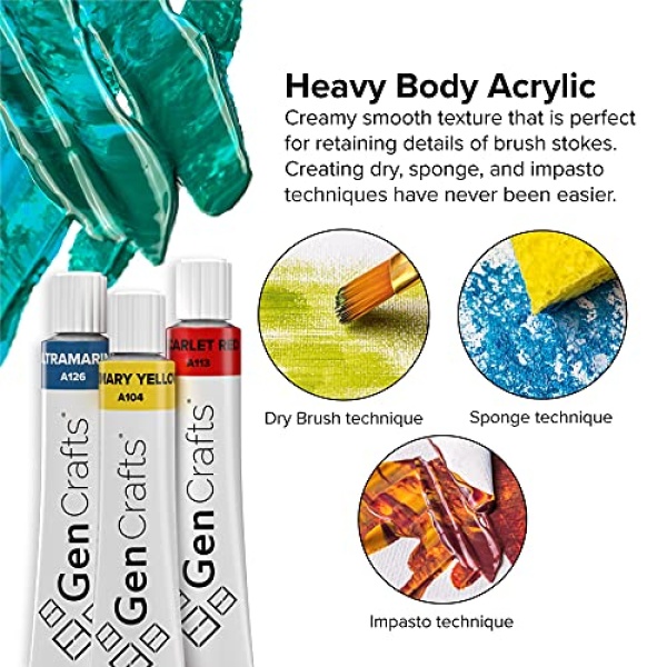 GenCrafts Acrylic Paint - Set of 50 Premium Vibrant Colors - (22 ml, 0.74 oz.) - Quality Non Toxic Pigment Paints for Canvas, Fabric, Wood, Crafts, and More - Image 3