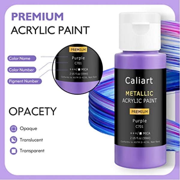 Caliart Metallic Acrylic Paint Set with 12 Brushes, 24 Colors (59ml, 2oz) Art Craft Paints for Artists Students Kids Beginners, Halloween Decorations Canvas Ceramic Wood Rock Painting Art Supplies Kit - Image 7