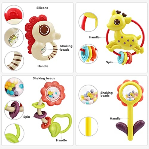 MOONTOY 12pcs Baby Rattle Toys, Infant Teether Shaker Grab and Spin Rattles Toy, Musical Toy Set, Early Educational Newborn Toys Gifts for 0, 3, 6, 9, 12 Months Infant Baby Boys Girls - Image 7