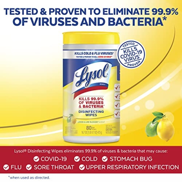 Lysol Disinfectant Wipes, Multi-Surface Antibacterial Cleaning Wipes, For Disinfecting and Cleaning, Lemon and Lime Blossom, 80 Count (Pack of 2)​ - Image 8