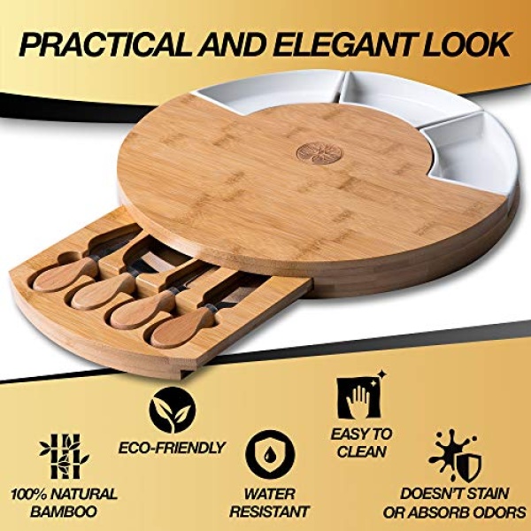 Premium Bamboo Cheese Board and Knife Set - Charcuterie Board Set w Accessories – Meat and Cheese Board, Serving Platter with 3 Bowls - Housewarming Gift for Women - Anniversary Wedding Gifts - Image 7