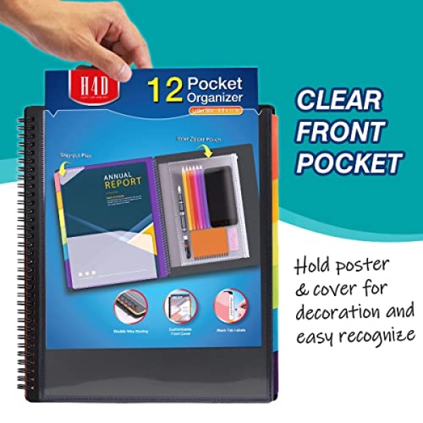 H4D 12 Pocket Poly Project Organizer, Spiral Multi Pocket Folder Organizer with Pockets, Multi-Subject Folder Notebook, Letter Size - Image 8