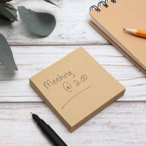 6 Pack Kraft Paper Sticky Notes, Self-Adhesive Memo Notepad Set, 100 Sheets Per Pad (3 x 3 in) - Image 5