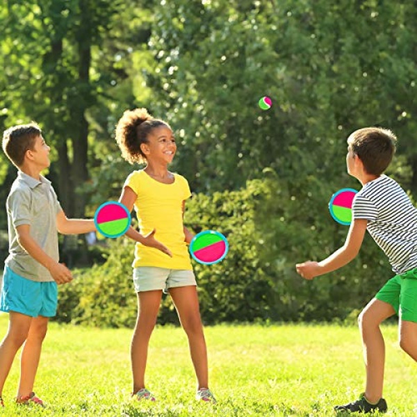 Toss and Catch Ball Set, Catch Game Toys for Kids, Beach Toys Paddle Ball Game Set with 6 Paddles and 3 Balls, Perfect Outdoor Games Sets Playground Sets for Backyards for Kids/Adults/Family - Image 6