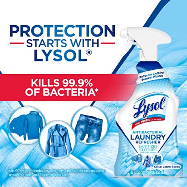 Lysol Antibacterial Laundry Refresher Spray, Fabric Sanitizing and Freshening Spray, For Sanitizing and Deodorizing Clothes, Crisp Linen, 1 Count, 22 oz. - Image 3