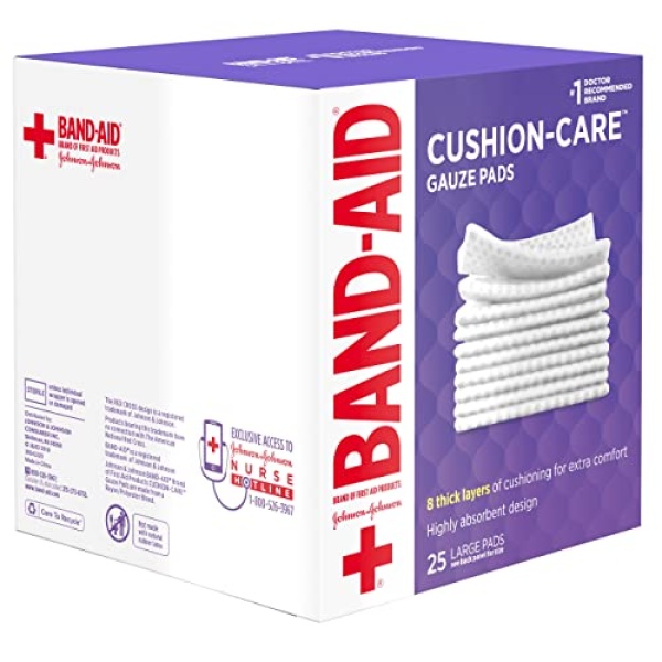 Band-Aid Brand Absorbent Cushion Care Sterile Square Gauze Pads for First Aid Protection of Minor Cuts, Scrapes & Burns, Non-Adhesive, Wound Care Dressing Pads, Large, 4 in x 4 in, 25 ct - Image 5