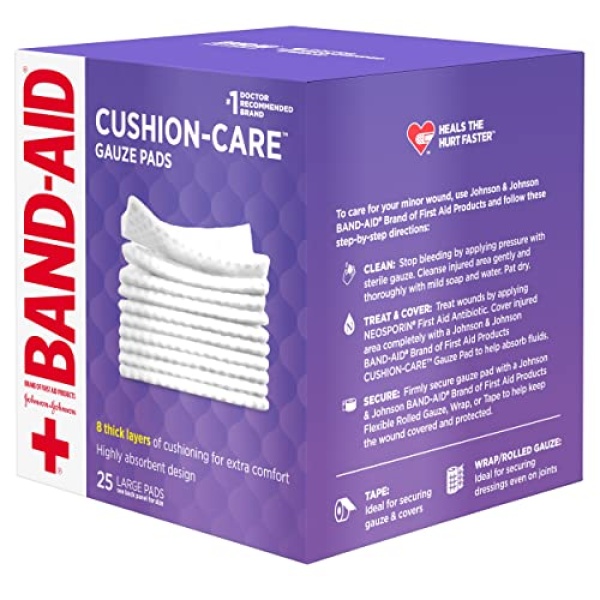 Band-Aid Brand Absorbent Cushion Care Sterile Square Gauze Pads for First Aid Protection of Minor Cuts, Scrapes & Burns, Non-Adhesive, Wound Care Dressing Pads, Large, 4 in x 4 in, 25 ct - Image 6