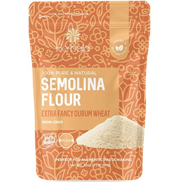 Semolina Flour 2lbs / 32oz, Fine Semolina Flour for Pasta, Pizza Dough, Cake Flour and Bread Flour, 100% Fine Ground All-Natural Durum Wheat From CANADA.