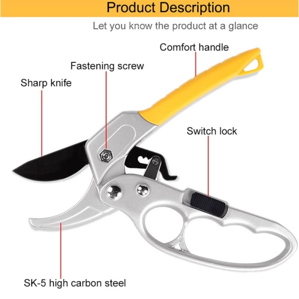 Premium Bypass Pruning Shears,Garden clippers, Gardening scissors,ratchet pruners shears, for orchard,tree, floral, live plants, arthritis weak hand gardening tools (Modern) - Image 6