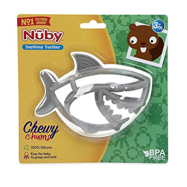 Nuby Chewy Chums All Silicone Soothing Teether, Shark - 3M+ - Image 2