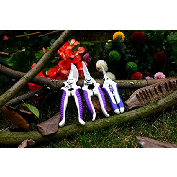 Garden Pruning Shears,Gardening Tools Bypass Hand Pruner Stainless Steel Gardening Scissor,Tree Cutter Clippers Secateur Trimmer Kit Set of 3,Purple - Image 6