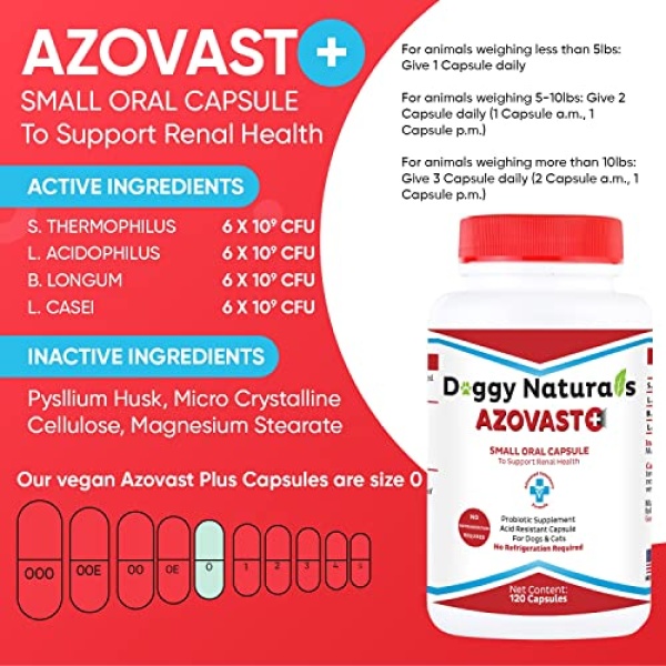 Azovast Plus Kidney Health Supplement for Dogs & Cats, 120ct - NO Refrigeration Required - Help Support Kidney Function & Manage Renal Toxins - Renal Care Supplement Capsule(U.S.A) (120 Caps) - Image 9