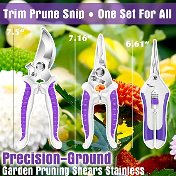 Garden Pruning Shears,Gardening Tools Bypass Hand Pruner Stainless Steel Gardening Scissor,Tree Cutter Clippers Secateur Trimmer Kit Set of 3,Purple - Image 5