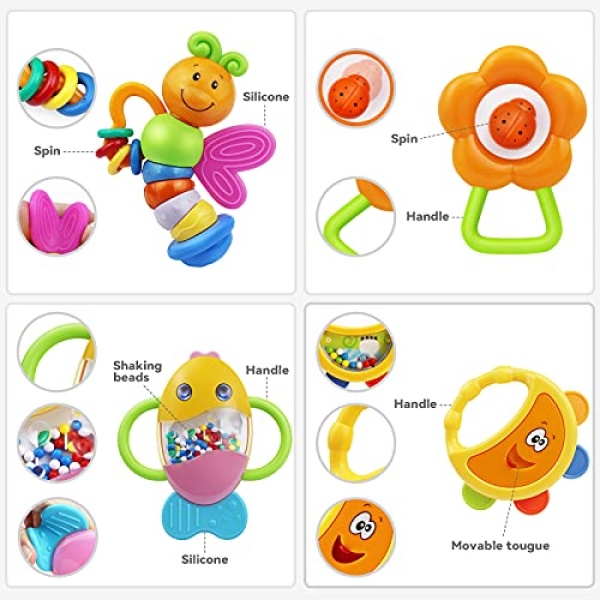 MOONTOY 12pcs Baby Rattle Toys, Infant Teether Shaker Grab and Spin Rattles Toy, Musical Toy Set, Early Educational Newborn Toys Gifts for 0, 3, 6, 9, 12 Months Infant Baby Boys Girls - Image 8