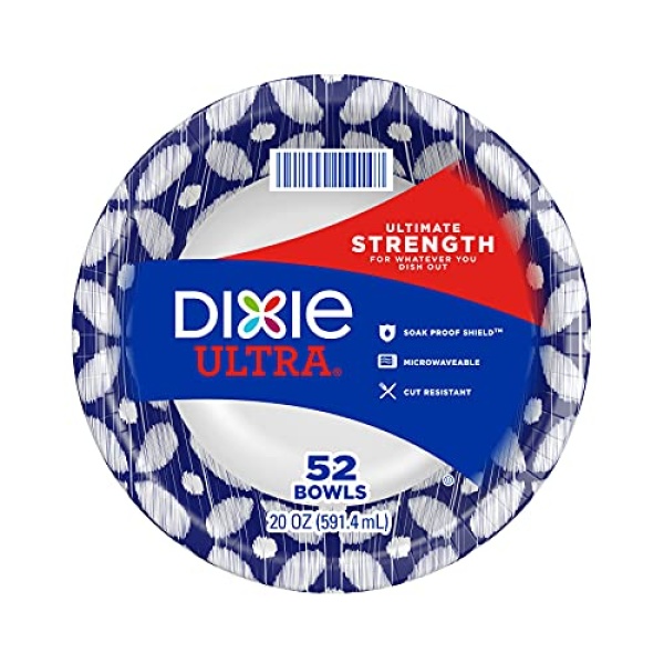 Dixie Ultra Paper Bowls, 20 Oz, Dinner or Lunch Size Printed Disposable Bowls, , Packaging and Design May Vary,52 Count (Pack of 1)