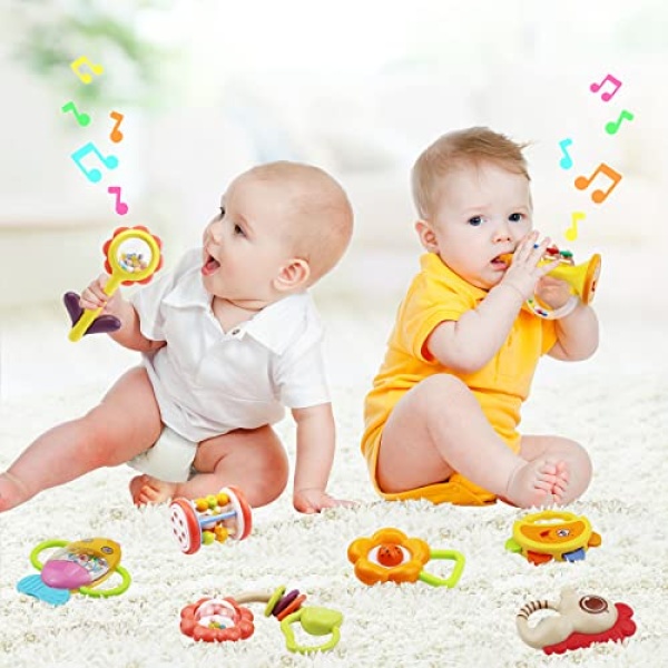 MOONTOY 12pcs Baby Rattle Toys, Infant Teether Shaker Grab and Spin Rattles Toy, Musical Toy Set, Early Educational Newborn Toys Gifts for 0, 3, 6, 9, 12 Months Infant Baby Boys Girls - Image 4