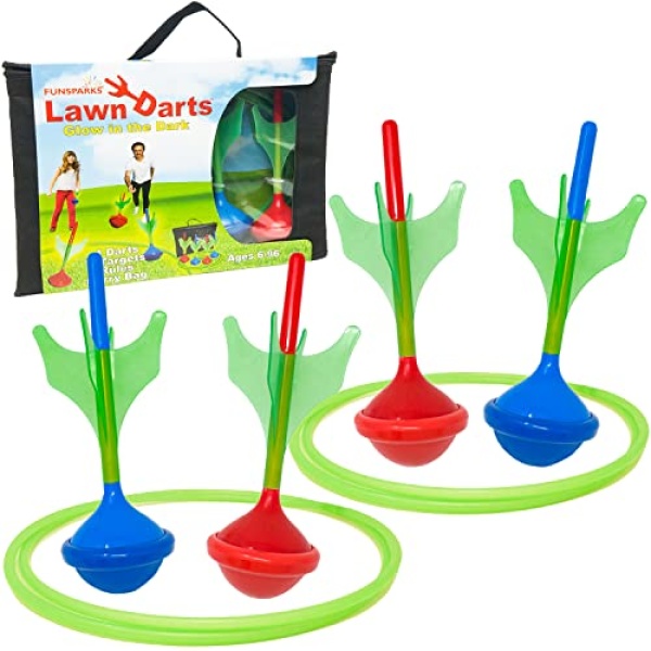 Funsparks Lawn Darts Game Set - Glow in The Dark Outdoor Soft Tip Lawn Darts Set - Great Games for Kids and Adults Lawn Games