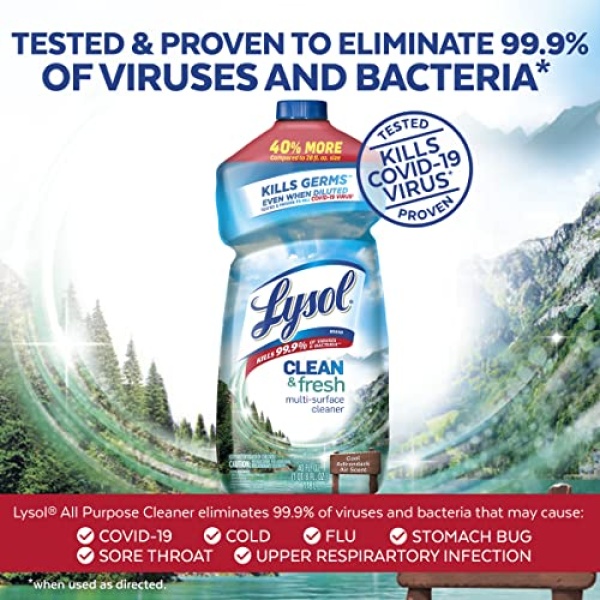 Lysol Multi-Surface Cleaner, Sanitizing and Disinfecting Pour, to Clean and Deodorize, Cool Adirondack Air, 40oz - Image 6