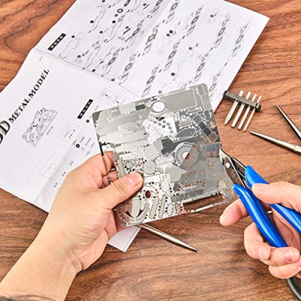 10 Pieces Metal DIY Model Tool Sets Tab Edge Cylinder Cone Shape Bending Assist Tools and Nozzle Pliers Flat Nose Pliers Needle Nose Pliers for 3D Metal Jigsaw Puzzles Assembly - Image 3