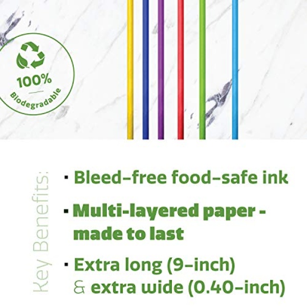 Paper Jumbo Smoothie Straws,100% Biodegradable [100 Pack] Assorted Colors… - Image 5