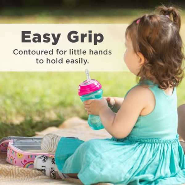 Nuby 3 Piece No-Spill Easy Grip Cup with Flex Straw, Clik It Lock Feature, Girl, 10 Ounce - Image 5